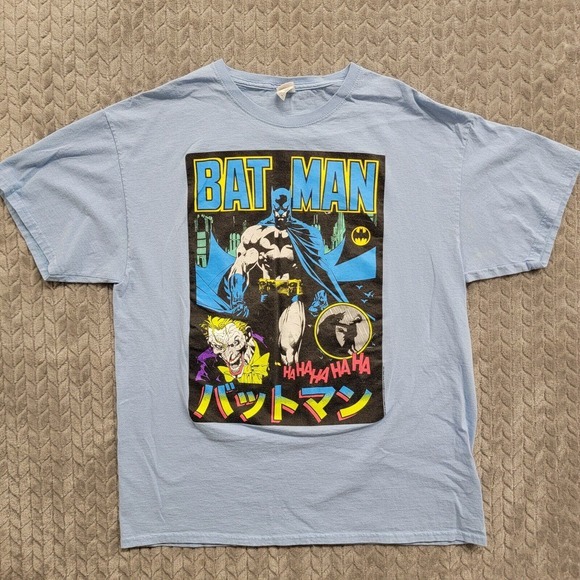 Retro BATMAN JOKER DC Comics Shirt Size LARGE Blue Killing Joke Bruce Wayne - Picture 1 of 7